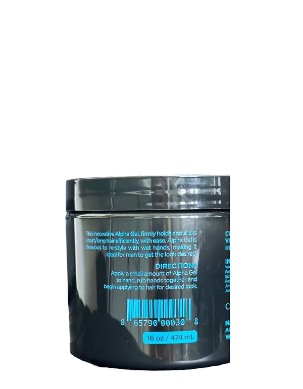 ALPHA Gel blue bottle label close-up highlighting flake-free formula