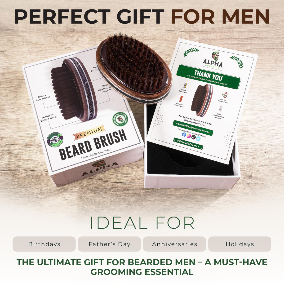 Alpha Organics versatile brush for thick, coarse, curly and straight beards.