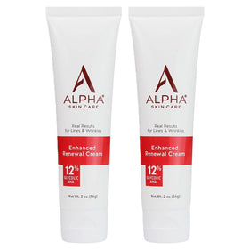 Alpha Skin Care Enhanced Renewal Cream jar front shows premium anti-aging formula for smoother skin.