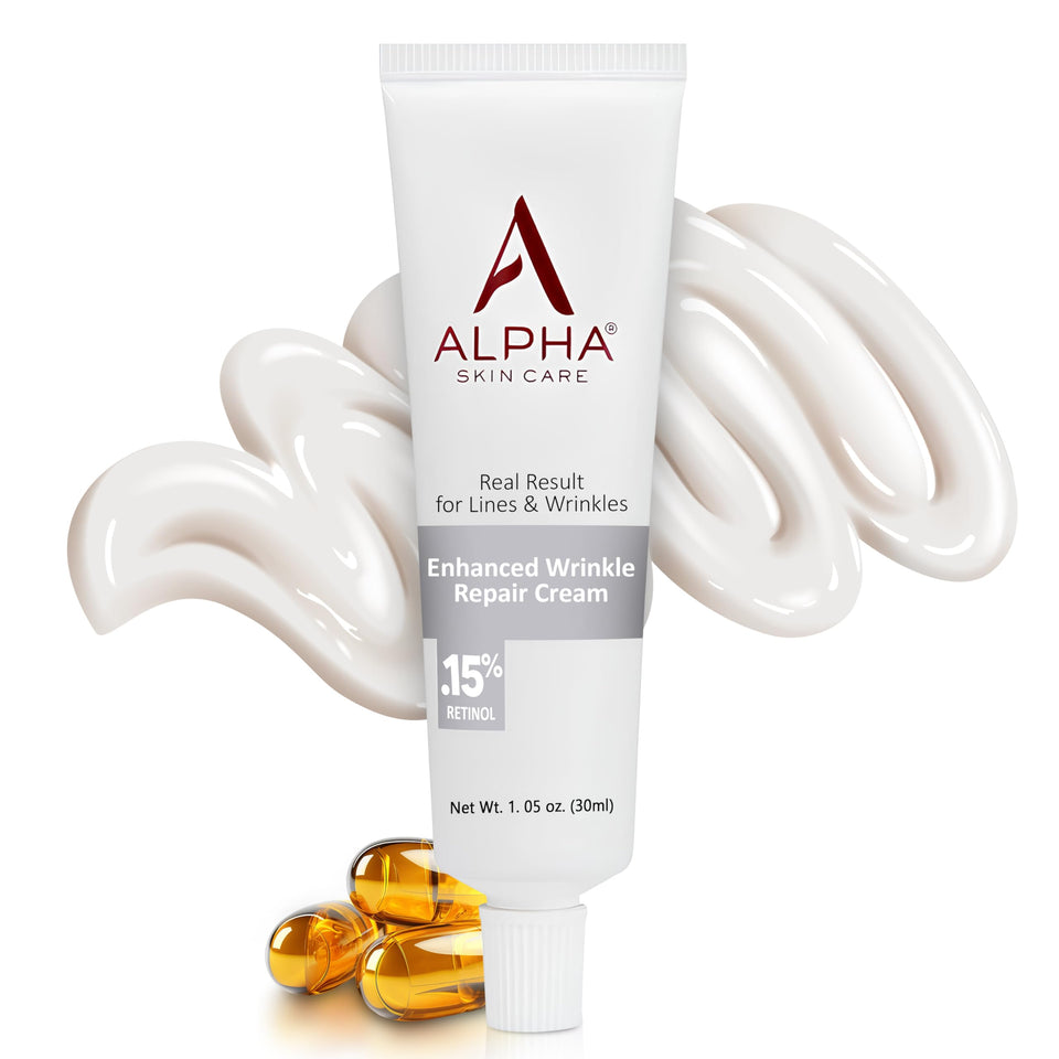 Alpha Skin Care Enhanced Wrinkle Cream jar showing product texture for smoother-looking skin.