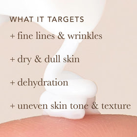 Moisturizer shown on calm skin promoting hydration and a healthy glow.