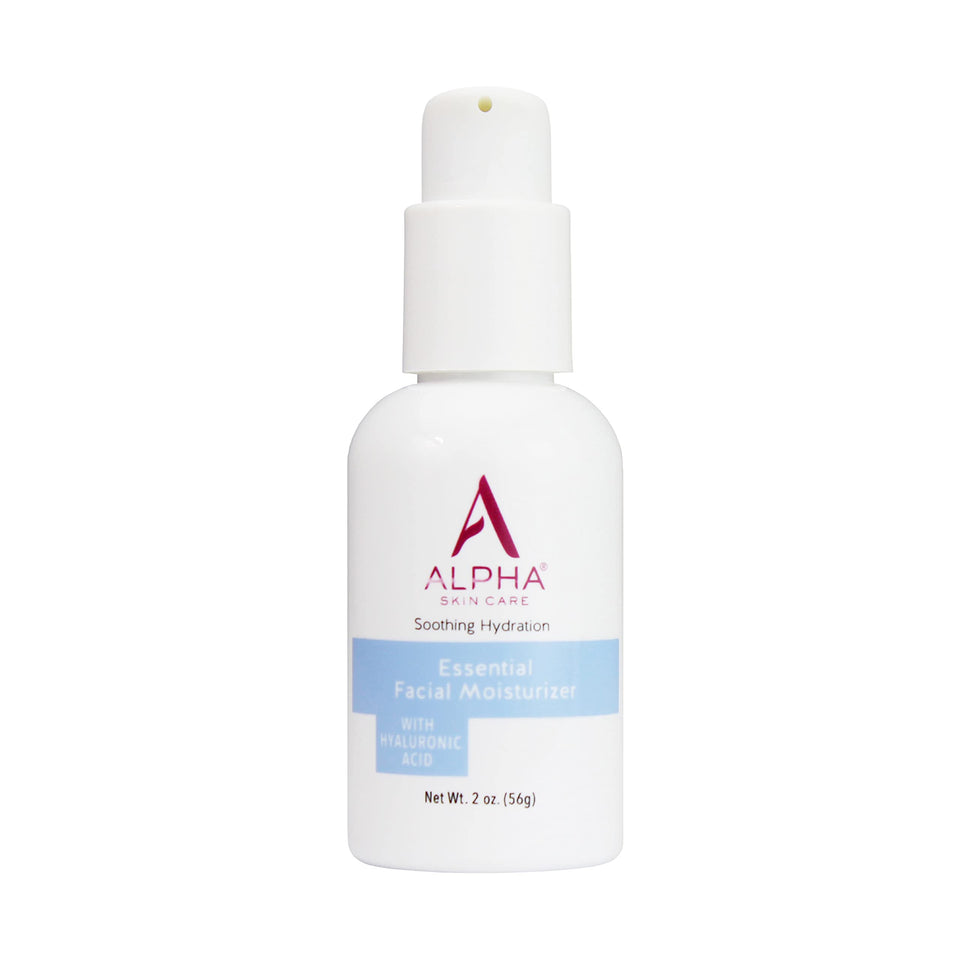 Alpha Skin Care essential moisturizer jar shows deep hydration with hyaluronic acid.