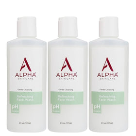 Alpha Skin Care Refreshing Face Wash bottle front promotes balanced cleansing for all skin types.