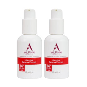 Alpha Skin Care Renewal Serum bottle close-up highlights glycolic formula for smoother, brighter skin.