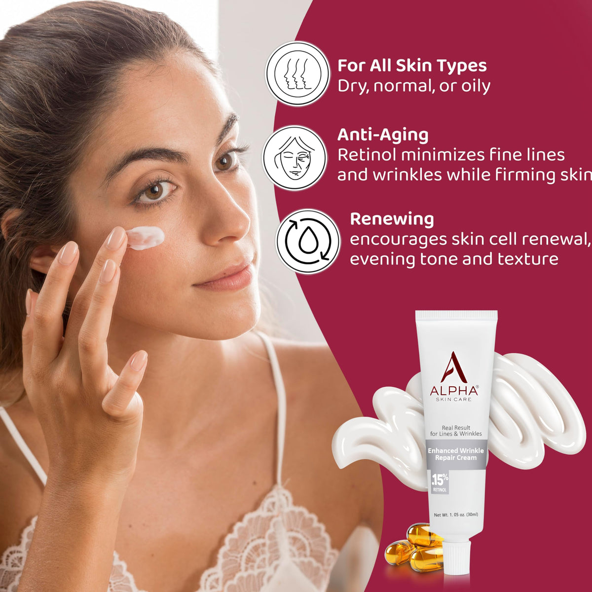 Close-up of retinol 0.15% cream label highlighting potency.