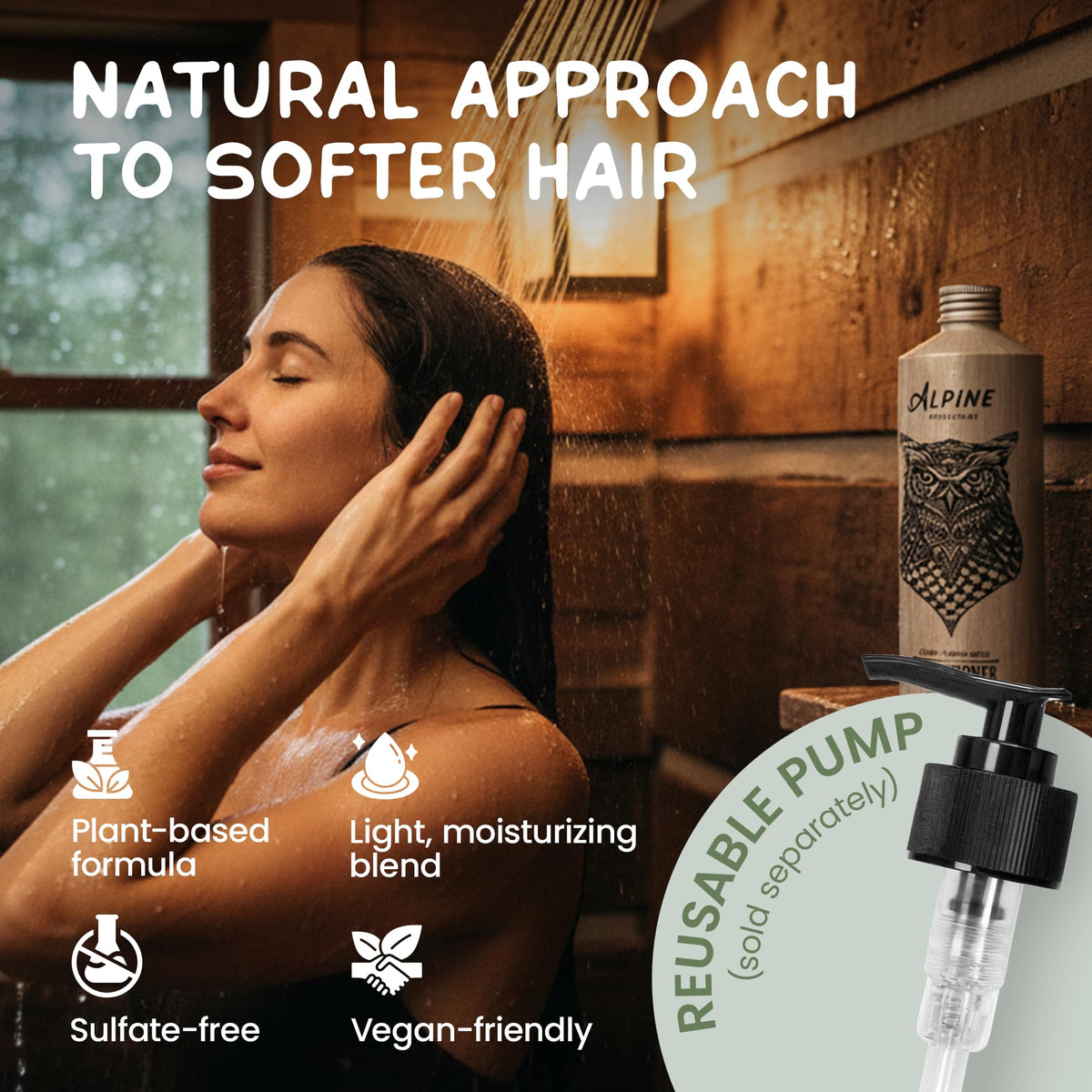 Creamy conditioner texture showcasing fir and sage scent for smooth tresses
