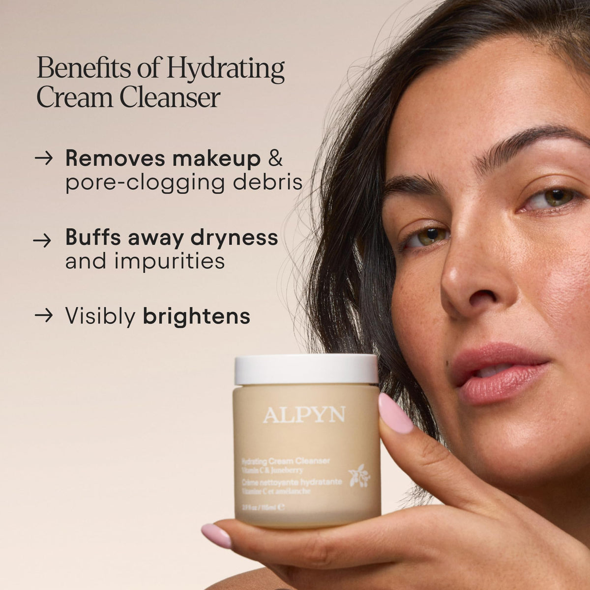 Alpyn Beauty Hydrating Cold Cream Cleanser jar close-up showing rich texture.