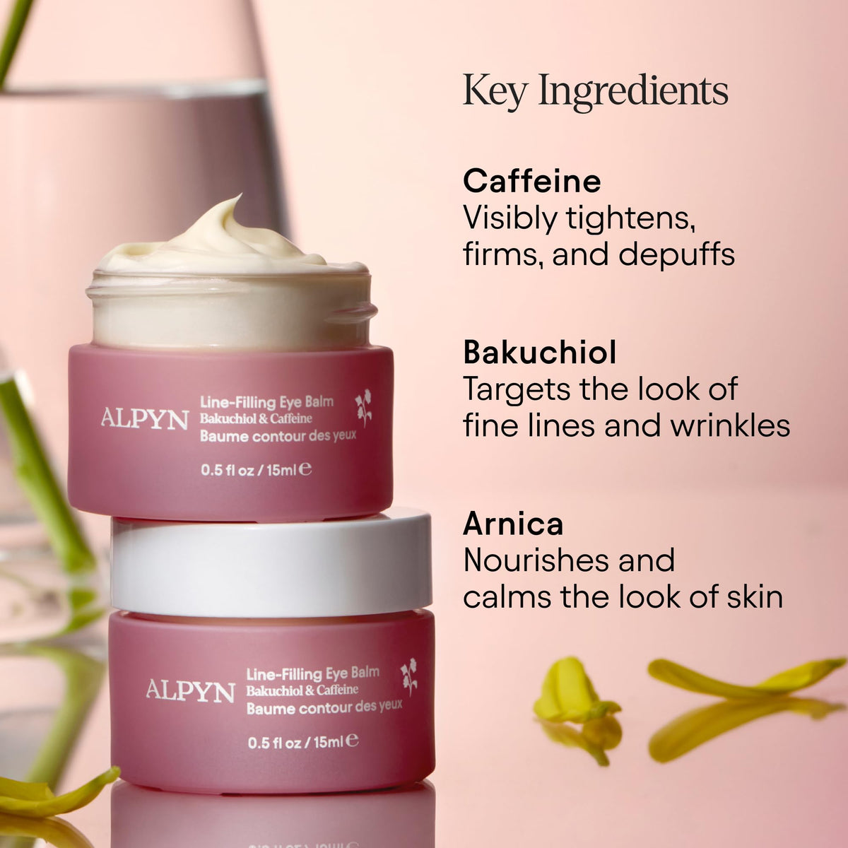 Alpyn Beauty Line-Filling Eye Balm wild-harvested plants visual communicates sustainability.