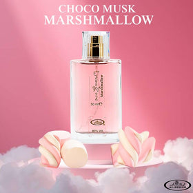 Al-Rehab Choco Musk EDP heart notes reveal vanilla and cacao for a cozy feel.