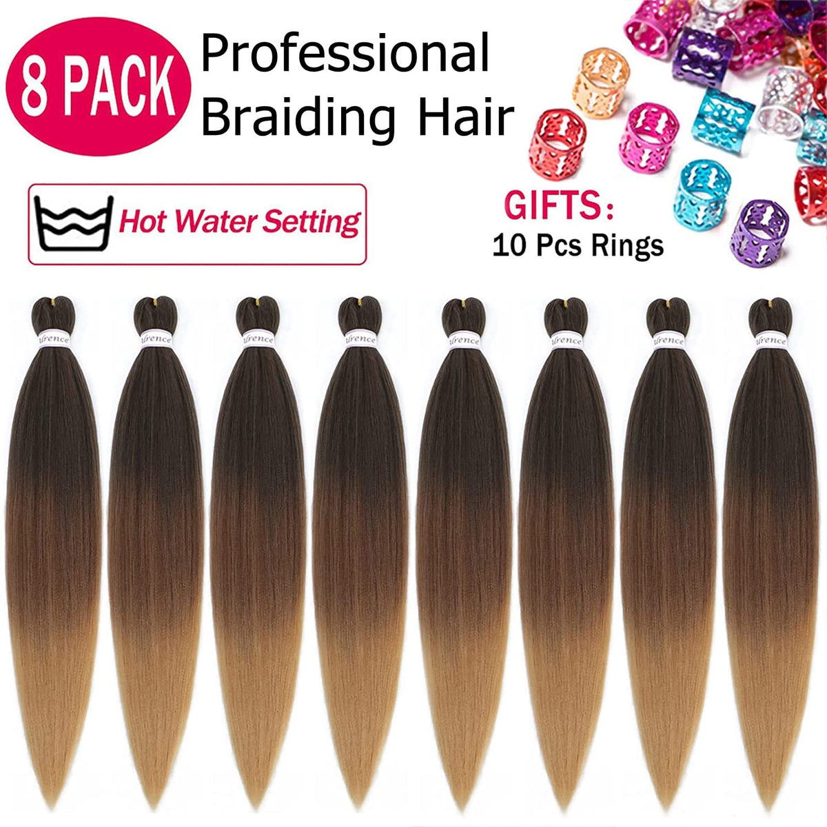 Alrence eight-pack braiding hair packaging highlights easy color options and quick styling readiness.