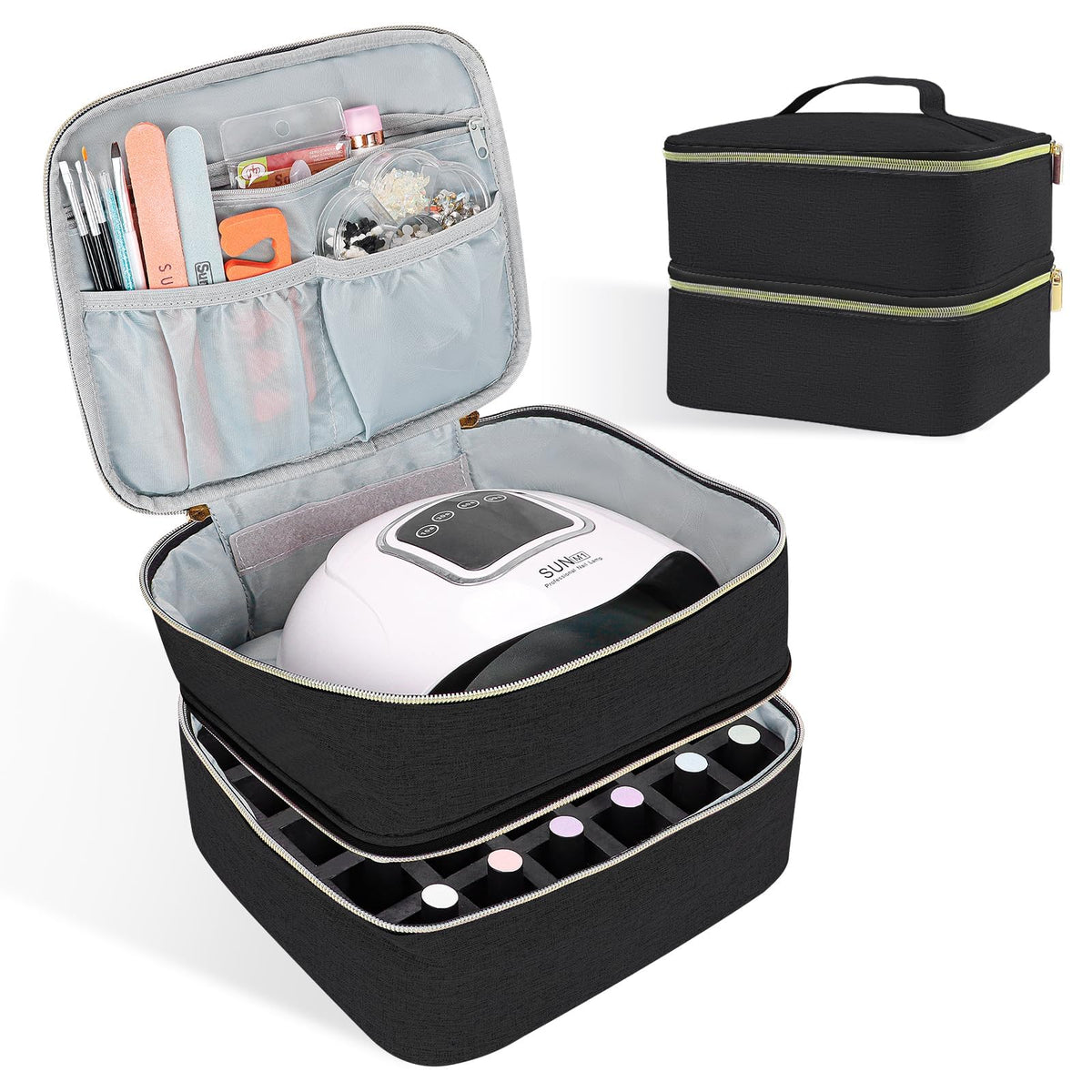 ALSLEA nail polish organizer front view shows sturdy design and portable carry handle.