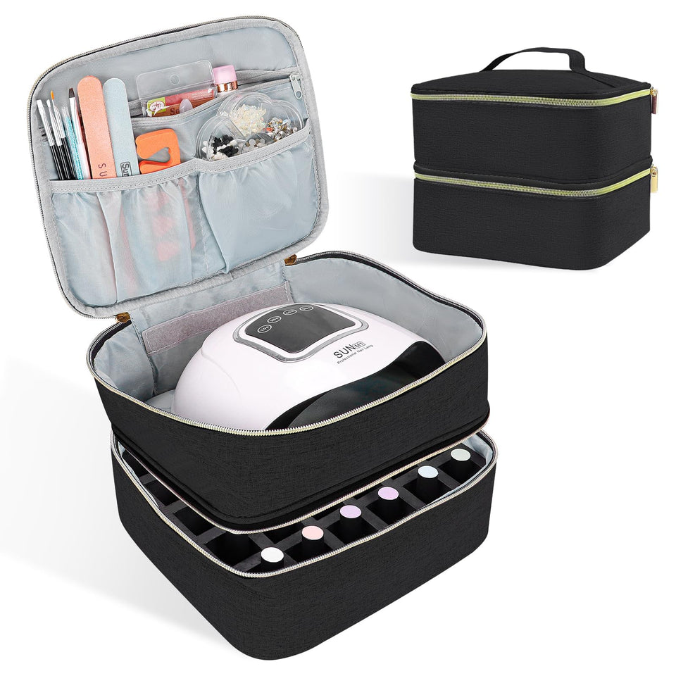 ALSLEA nail polish organizer front view shows sturdy design and portable carry handle.