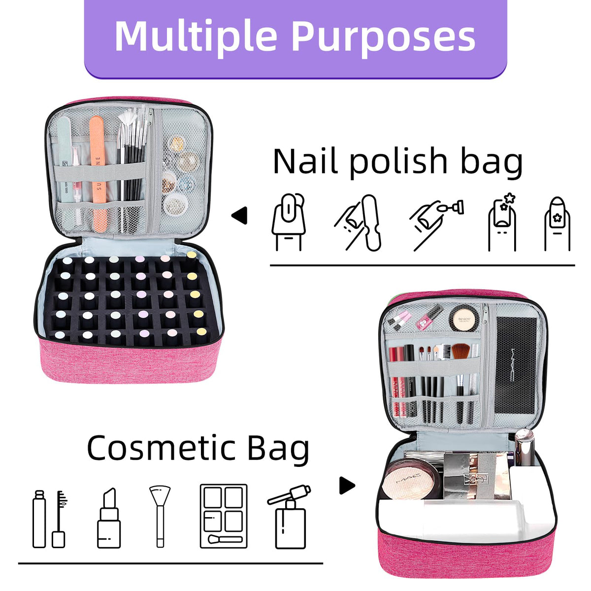 ALSLEA portable nail kit organizer simplifies travel with polishes in rose
