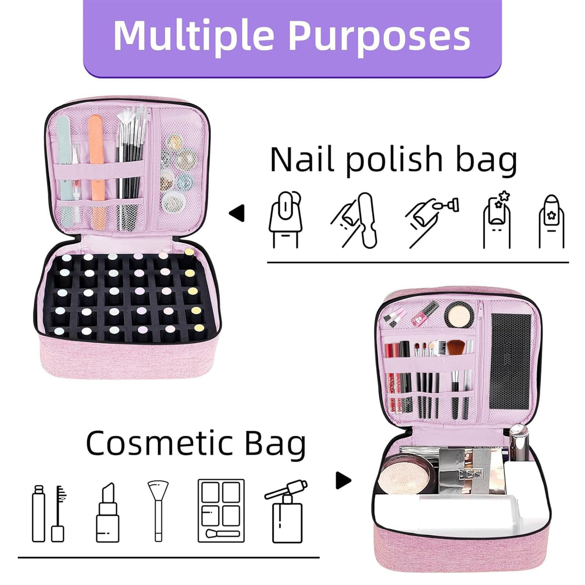 ALSLEA nail polish organizer travel bag fits in a purse for on-the-go