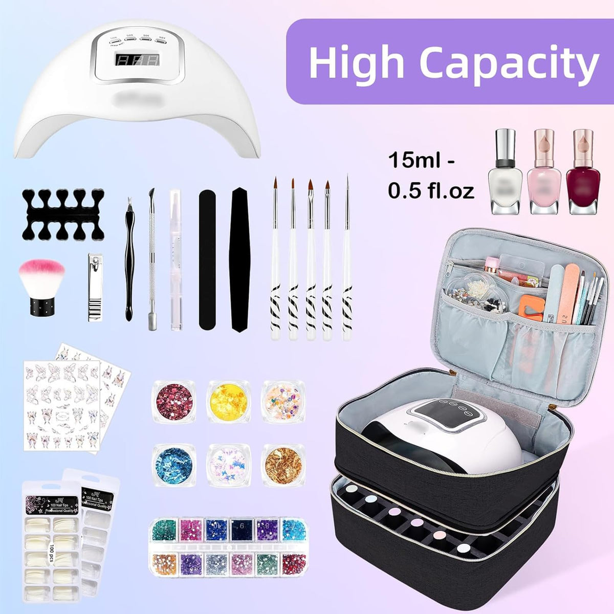 ALSLEA nail polish organizer upper compartment ready for UV lamp and tools.