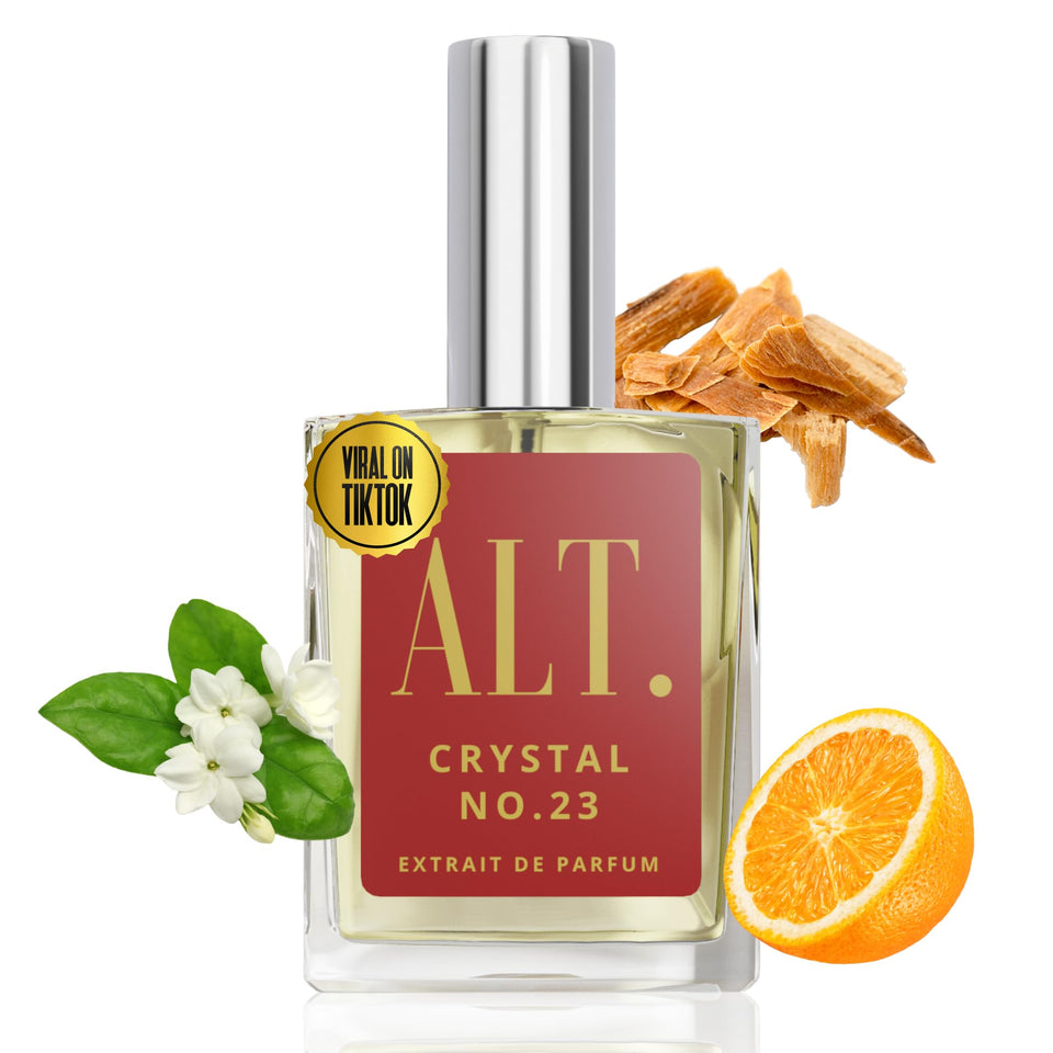 ALT. FRAGRANCES Crystal bottle close-up, a bold, versatile scent for day or night