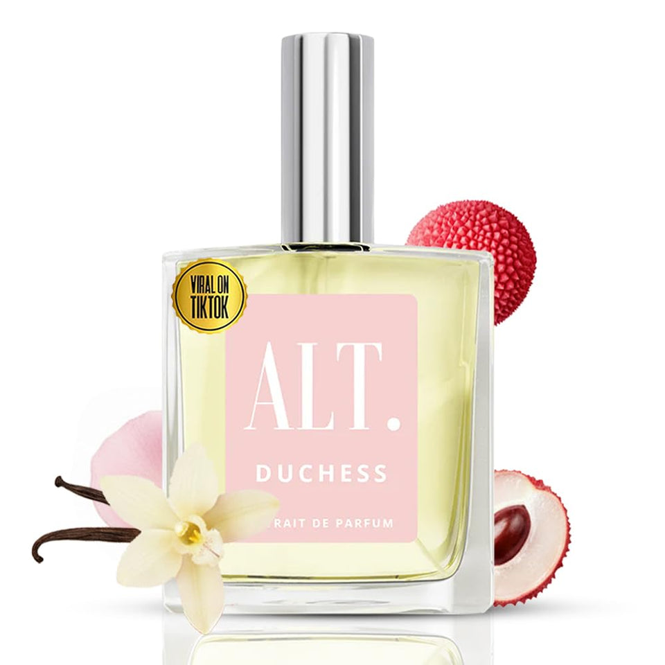 ALT. FRAGRANCES Duchess bottle front showcases a long-lasting floral fruity profile.
