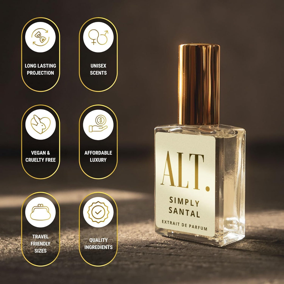 ALT. FRAGRANCES Simply Santal wood notes highlight a refined scent profile