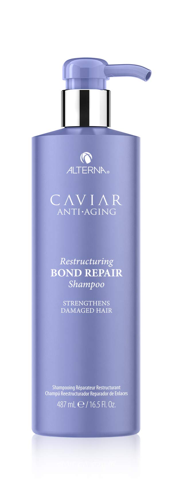Alterna Caviar Anti-Aging Bond Repair Shampoo bottle highlighting bond rebuilding for color-treated hair