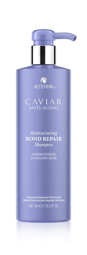 Alterna Caviar Anti-Aging Bond Repair Shampoo bottle highlighting bond rebuilding for color-treated hair