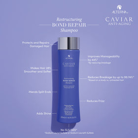 Alterna Caviar Anti-Aging Bond Repair Shampoo pump releasing luxurious lather for cleansing and reduced breakage