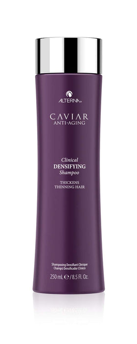 Alterna CAVIAR shampoo bottle on shelf for thicker-looking hair.
