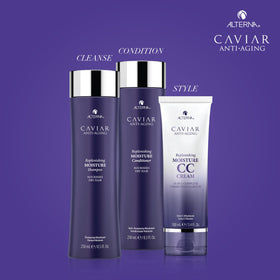 Alterna Caviar Anti-Aging hair routine close-up showing nourishment and moisture.