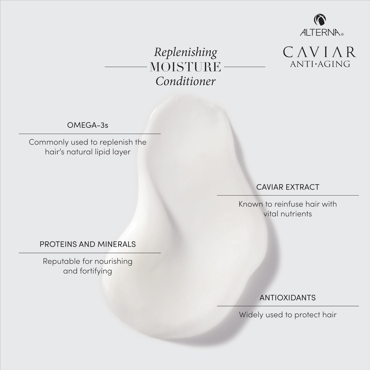 Hair texture improvement shot featuring Alterna Caviar Anti-Aging