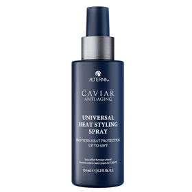 Alterna CAVIAR Anti-Aging spray bottle with heat protection up to 450°F.