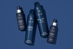 Alterna CAVIAR Anti-Aging spray on damp hair reduces frizz and adds manageability.