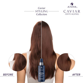 Alterna CAVIAR Anti-Aging spray bottle delivers lightweight, quick-drying mist.