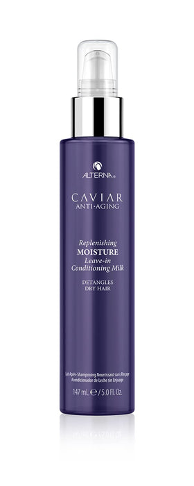 Alterna CAVIAR Anti-Aging Leave-In Milk bottle pour for deep hydration