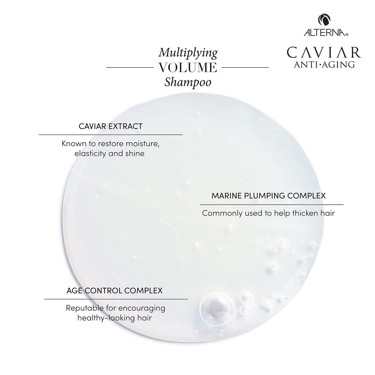 Alterna CAVIAR Anti-Aging Shampoo with Color Hold protecting color brightness.