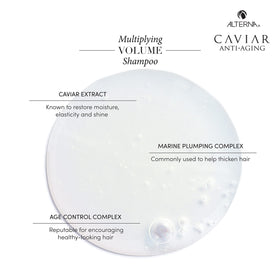 Alterna CAVIAR Anti-Aging Shampoo with Color Hold protecting color brightness.