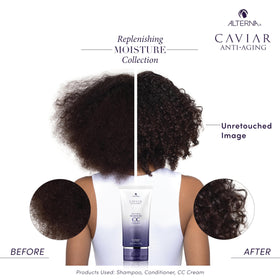 Alterna Caviar Anti-Aging styling product bottle for shine and manageability.