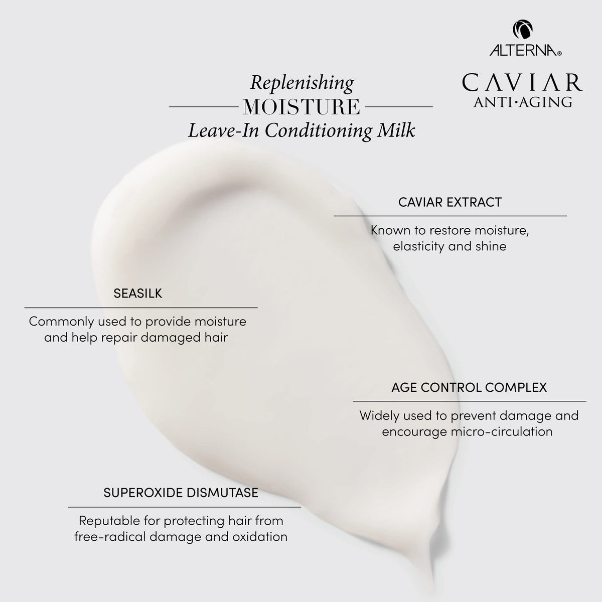 Alterna CAVIAR Anti-Aging Leave-In Milk sulfate-free formula label