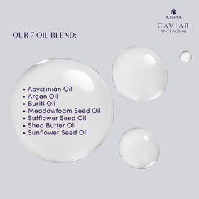 Alterna CAVIAR Anti-Aging Moisture Oil on hair shows soft, non-greasy finish