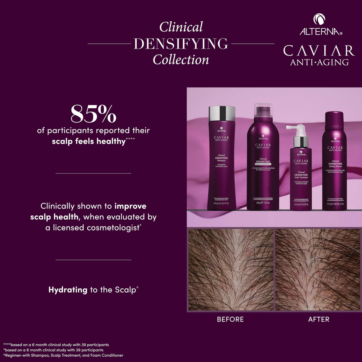 Alterna CAVIAR densifying complex bottle detail suggesting fuller hair texture.