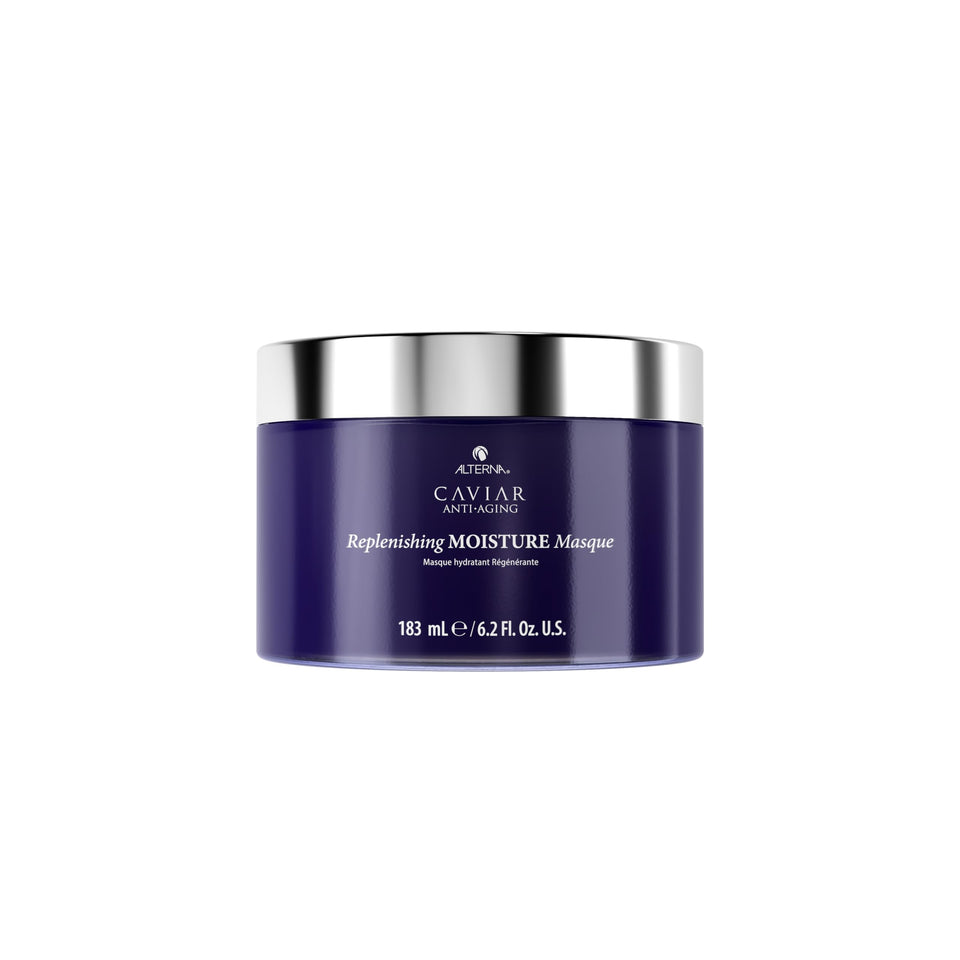 Alterna Caviar Masque bottle pour for smooth, hydrated hair and frizz control.