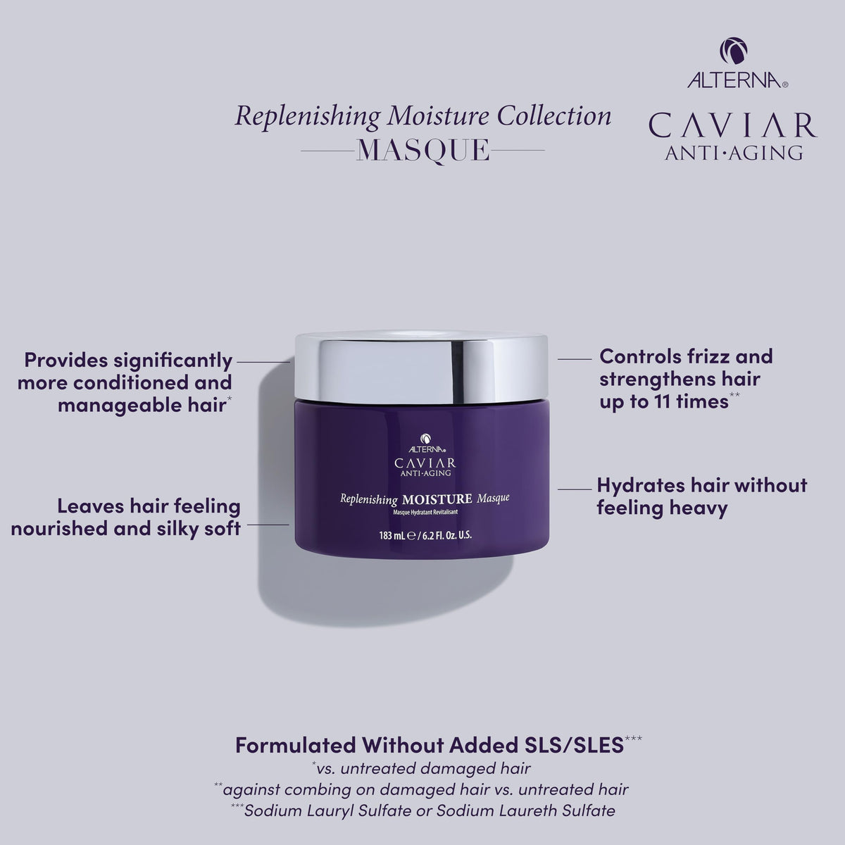 Alterna Caviar Masque application on hair for detangling and added moisture.