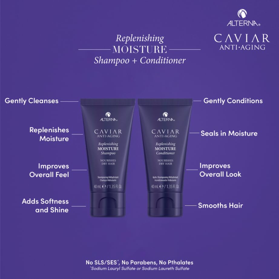 Alterna Caviar Replenishing Moisture Conditioner bottle showing gloss and manageability