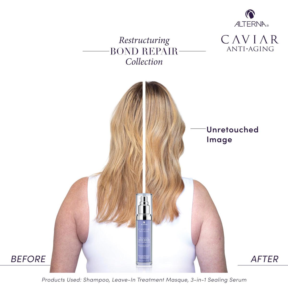 Split ends look reduced after applying Alterna Bond Repair serum
