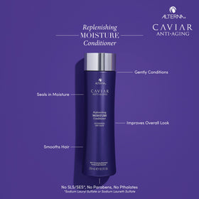 Back of Alterna conditioner bottle with ingredients and usage cues for moisture.