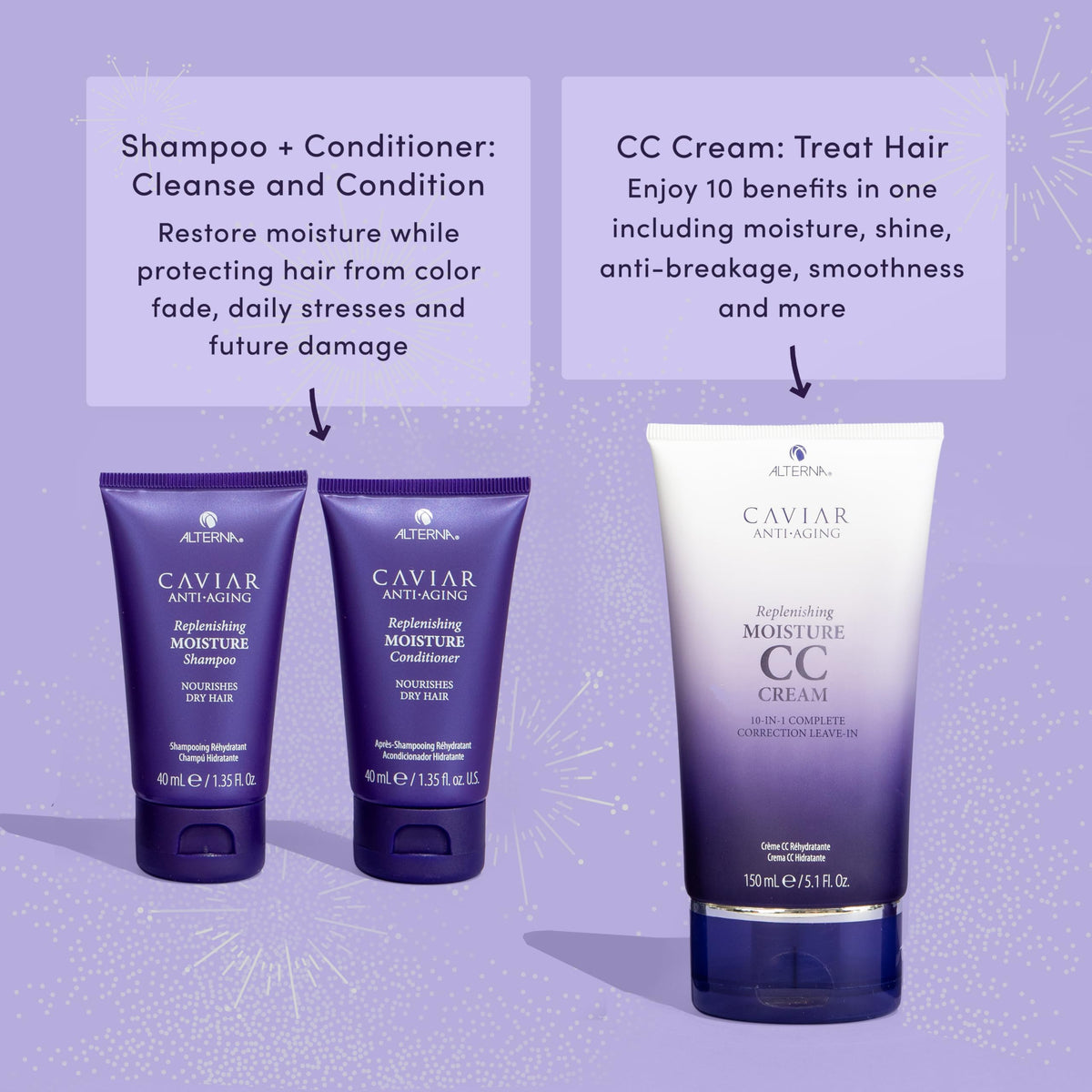 Alterna Replenishing Moisture Shampoo travel size bottle for hydrating, color-safe cleansing.