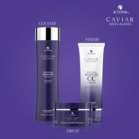 Alterna Caviar hair silky shine finish demonstrates luminous, healthy-looking hair.
