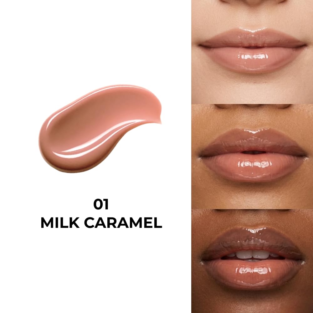 Alternativestereo Lip Potion Caramel Glaze syrupy texture swatch reveals rich color.