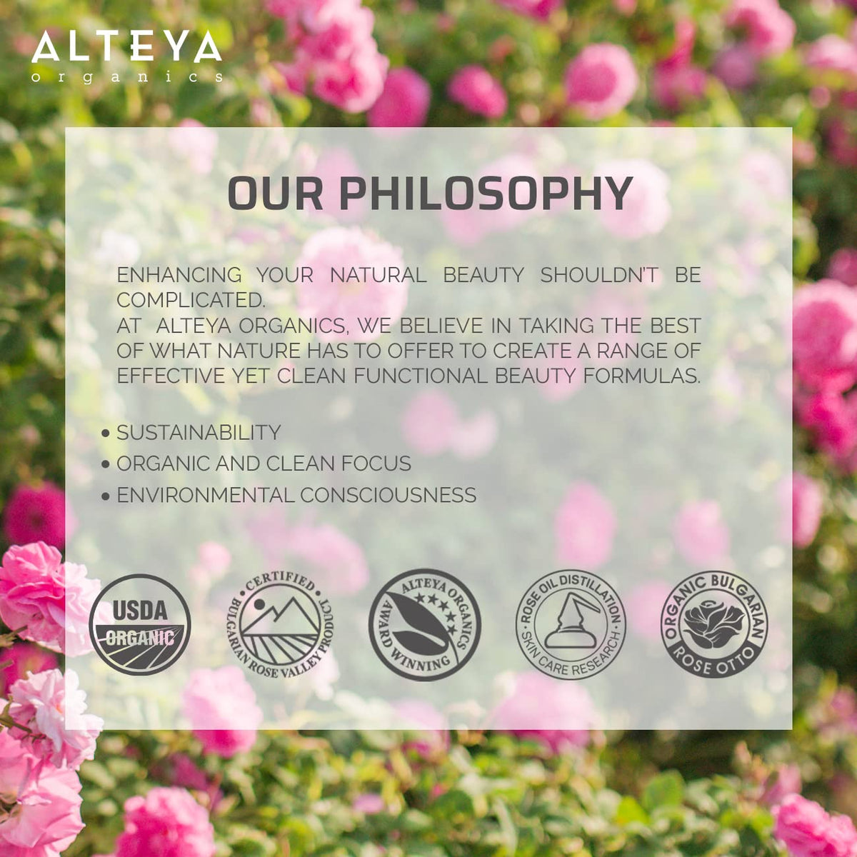 Alteya multi-use rose oil packaging highlighting versatility in skincare and perfumery