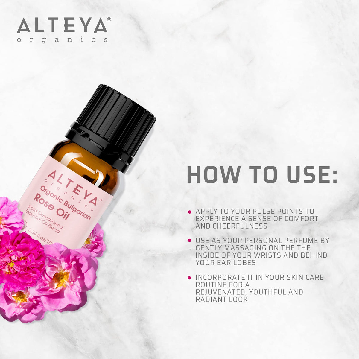 Alteya Rosa Damascena Otto essence pour showcasing soothing aroma
