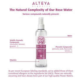 Alteya Organics Rose Water bottle cap close-up showing purity and certification.