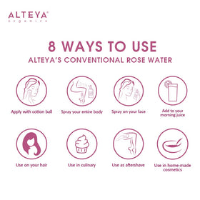 Alteya Organics rose water bottle with reducer ideal for travel.